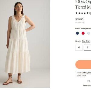 Quince 100% Organic Cotton Gauze Tiered Maxi Dress NWT